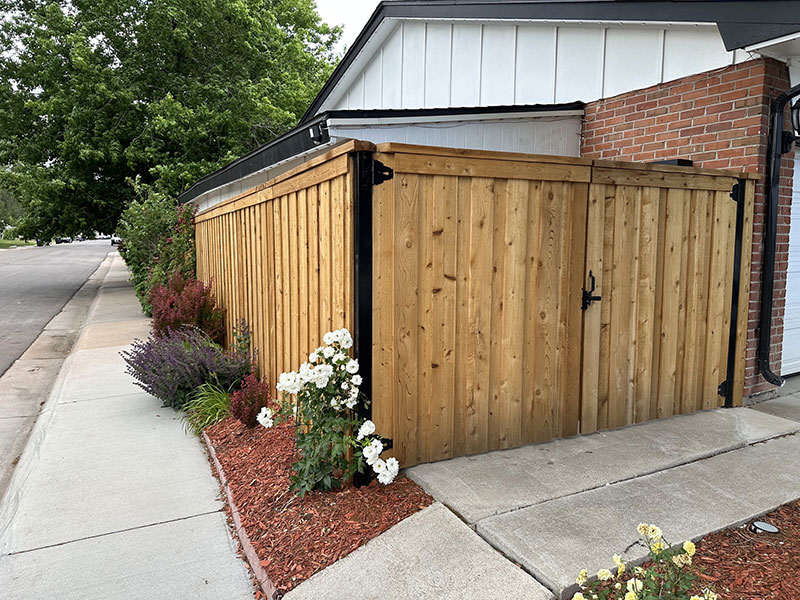 Board on board cedar 6-foot privacy fence built by our Castle Rock fence company.